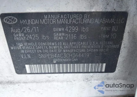 2012 Hyundai Sonata Gls from USA, damaged, VIN 5NPEB4AC3CH364419